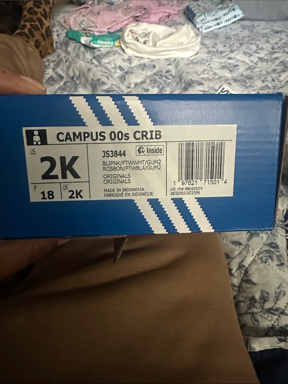 adidas blue and white Campus 00s Crib Shoe Box